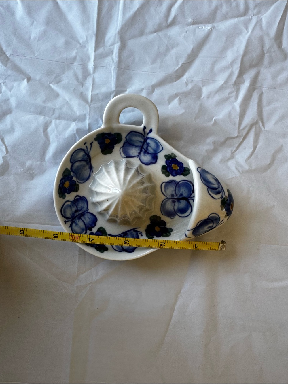 Vintage Unikat Polish Pottery Blue Floral Ceramic Citrus Juicer - Picture 7 of 7